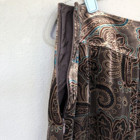 Ann Taylor Velvet Silk Skirt Women 14 Brown Paisley Boho Fairy Whimsy Y2K VTG - Picture 10 of 10